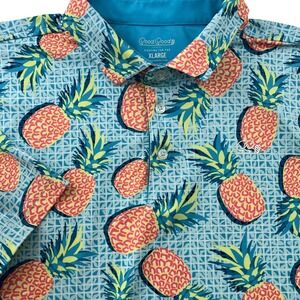 Good Good Pineapples All Over Hawaiian Golf Polo Men XL Short Sleeve Performance